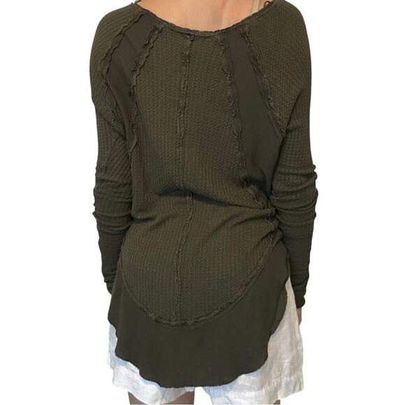 Free People Thermal Sweater Top Olive Green Boho Slouchy Grunge Size Small - Picture 2 of 7